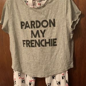 Forever 21 French bulldogs pajamas set, new